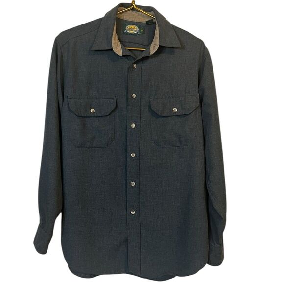 Cabela’s Vintage Gray Corduroy Collar Shirt L USA Made Workwear Flawed - Picture 1 of 11